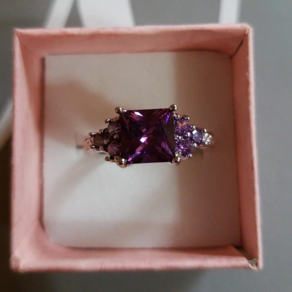 New Princess Cut Amethyst white Gold filled